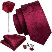 【Fashion house]Mens Wedding Tie Red Paisley Solid Silk Neck Ties For Men Gravat Handkerchief Cufflink Brooch Set Barry.wang Designer FA-5509