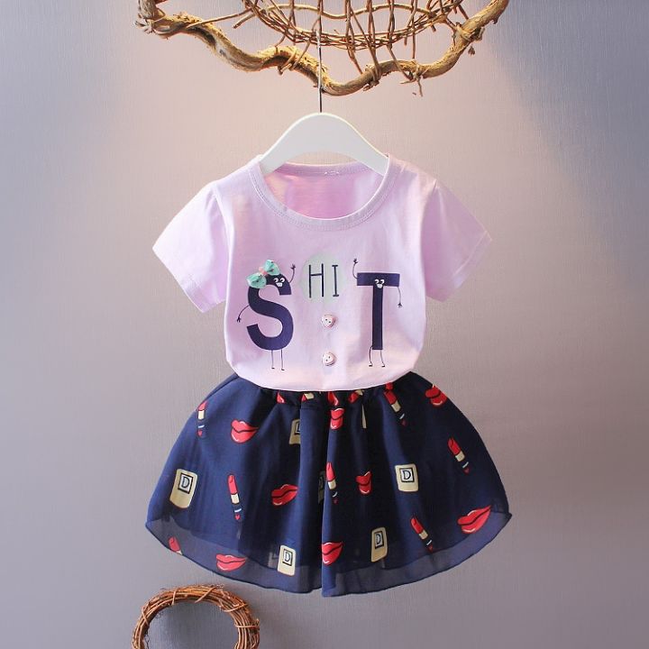 cod-clearance-childrens-suit-summer-2023-new-girls-korean-version-trendy-short-sleeved-chiffon-two-pieces