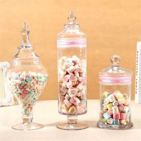 West European Style Transparent Glass Candy Jar with Cover Wedding Dessert Display Stand Home Candy Storage Tank Party Supplyies