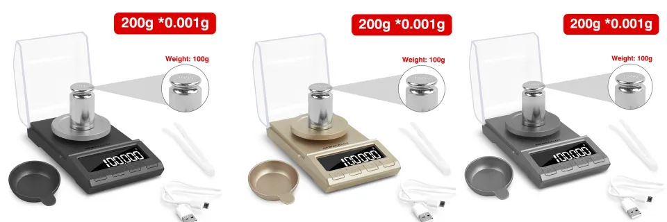 NEWACALOX 0.001g Precision Digital Jewelry Scale 50g/100g/200g USB