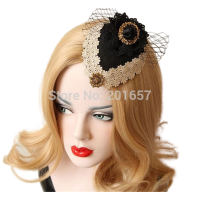 NEW Wholesale fashion velvet lace top hat vintage hat fascinator burlesque clips party church bridal hairclips mix design-32