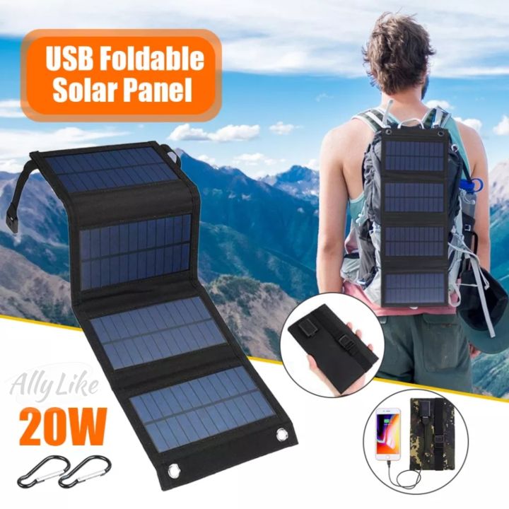 โซล่าเซลล์พกพา-solar-cells-foldable-panel-แผงชาร์จ-โซลาเซลล์-พับได้-5v-20w-กันน้ำ-water-proof-charger-พร้อมพอร์ท-usb-port-พลังงานแสงอาทิตย์-sunpower-outdoor-ally-like-2023-รับประกัน10ปี-ไฟโซล่าเซลล์-ส