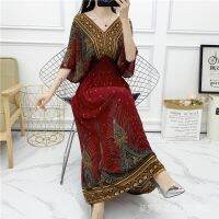 COD DSFGRDGHHHHH Cotton Silk Dress Plus Size Womens Summer New Style Ethnic Floral Mid-Length Five-Point