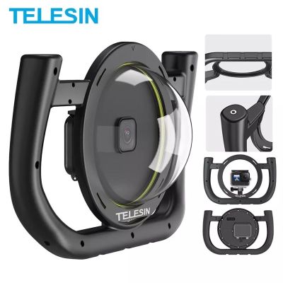 TELESIN GoPro  12 11 10 9 Dome Port 30M Waterproof Handheld Stabilizer Housing Case Removable Type With Cold Shoe 1/4 Thread โดม Gopro9/10/11/12/10/11
