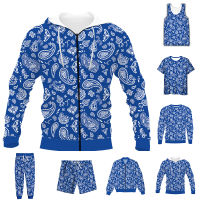 New Funny 3D Full Print Bandana Blue Paisley T-shirtSweatshirtZip HoodiesThin JacketPants Four Seasons Casual Suit V5