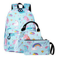 3pcsset Primary School Bags for Kids Girls Backpack Children Fashion Cute Unicorn Cartoon Printing Backpacks Girl school kit