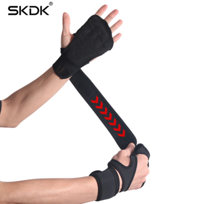 ถุงมือฟิตเนส STRAPS Leather Grip pads &amp; Strap SKDK  รัดข้อมือ ถุงมือ เซพข้อ（1คู่）
