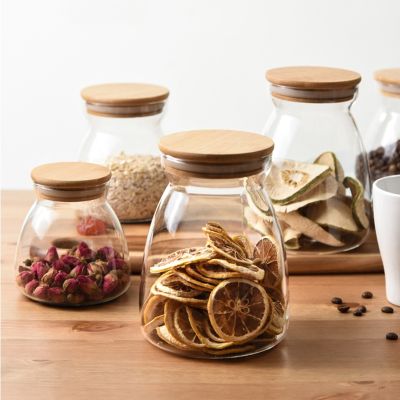 Candy Jar For Tea Leaf Ｎut Spices Glass Bamboo Cover Container Glass Jars With Lids Cookie Jar Kitchen Jars And Lids Wholesale