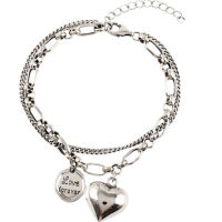 925 Couple Double Layer Bracelet Chain Silver Heart Love