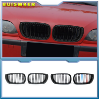 ด้านหน้า Center Bright สีดำกว้าง Kidney Hood Grille Grill สำหรับ BMW E46 Saloon 4ประตู3 Series 2002 2003 2004 2005 320i 325Xi 330Xi