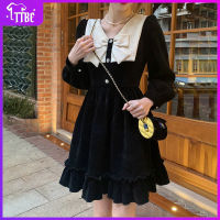 ♧▥ TTBE French Retro Bow Dress Niche High-End 2022ใหม่ฤดูใบไม้ร่วงและฤดูหนาวสั้นสีดำ Bottoming แฟชั่น Skirt