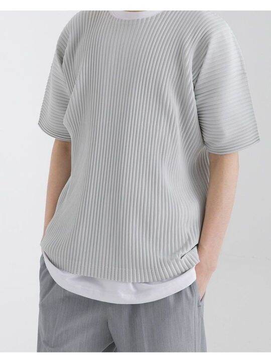 issey-miyake-เสื้อยืดแขนสั้นเสื้อคลุมแบบพับสำหรับผู้ชาย-เสื้อยืดทรงหลวมลายทางแนวตั้งยาว5นาทีสำหรับวัยรุ่นญี่ปุ่น