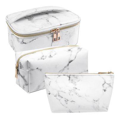 3 Pack Marble Makeup Bag Set Portable Toiletry Pouch Bag Waterproof Organizer Case Storage Makeup Brushes Bag for Women Girls
