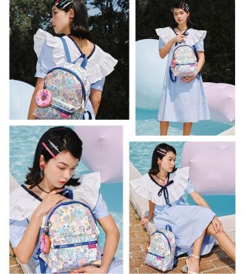 Lesportsac 2023 Tokidoki แบรนด์ร่วมกระเป๋าเป้สะพายหลังแฟชั่นสนุกพิมพ์กระเป๋าเป้3418