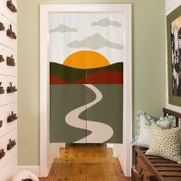 Nordic Landscape Painted Doorway Cur for Kitchen Cafe Decor Short Hanging Half Curtain Home Entrance Noren Door