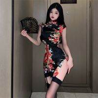 [COD] Womens new short-sleeved imitation silk sexy lingerie dress Chinese style retro stand-up collar short tight-fitting cheongsam