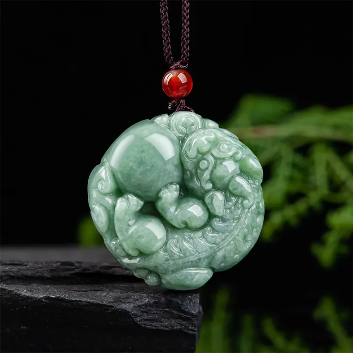 TIMESWIND Wealth Natural Jade Ruyi Green PIXIU Ice Pendant Women Long ...