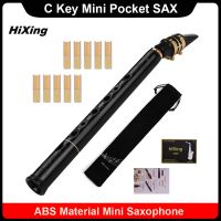 Hixing C Key Mini Pocket Saxophone Sax ABS Material Mini Sax &amp; Mouthpieces 10Pcs Reeds Carrying Bag Woodwind Instrument Muslady