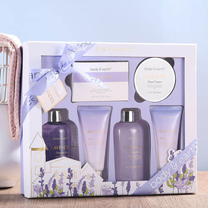 Body & Earth Gift Set Bath and Body Kit 6pcs include Bubble Bath, Shower Gel, Face Cream, Hand
