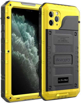 Beasyjoy iPhone 11 Pro Max Case Waterproof Metal Case Heavy Duty Built-in Screen Full Body Protective Shockproof Military Grade Yellow