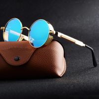 Kacamata Hitam Logam Bulat Kacamata Modis Pria Wanita Steampunk Kacamata Hitam Antik Retro Desainer Merek UV400