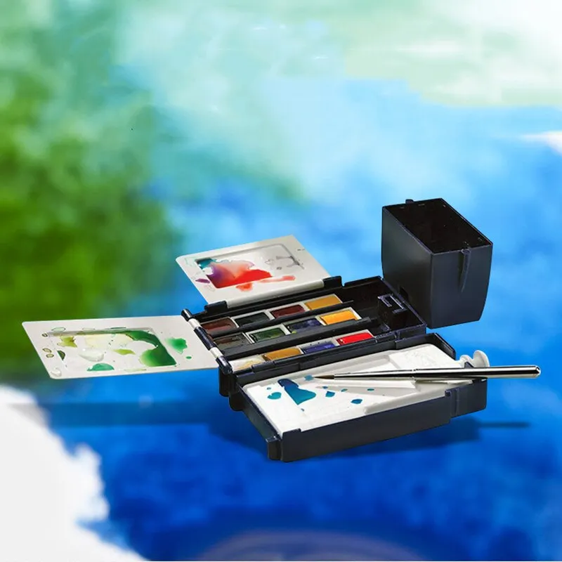 Winsor Newton Watercolor Travel Set Portable 12-color Half-block Luxury  Sketch Special Beginner Hand-painted
