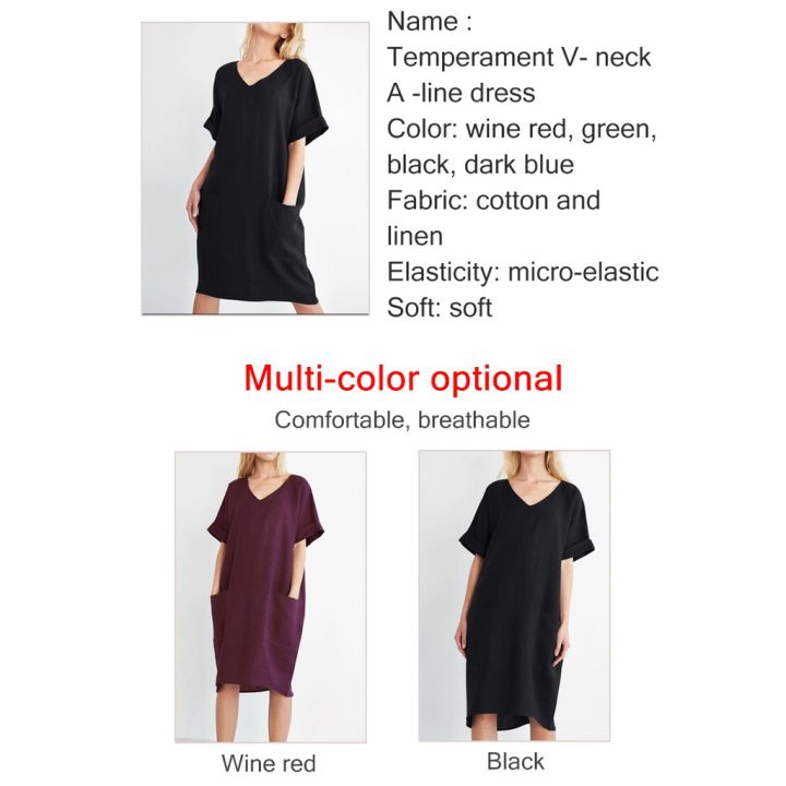 temperament-v-neck-a-line-dress-summer-european-and-american-temperament-womens-clothing-collage-short-sleeved-skirt-dress