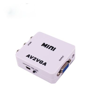 Konverter Video HD AV Ke VGA Mini Av2vga Kotak Putih Kecil Konverter Video AV Ke VGA 1080P Pasang dan Mainkan VCD / DVD