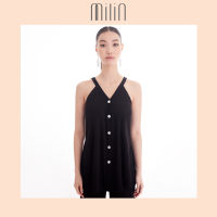 [MILIN] V-neck sleeveless flowing spandex top เสื้อแขนกุด คอวี แต่งกระดุมหน้า Mulia Top สีขาว/สีดำ White/ Black