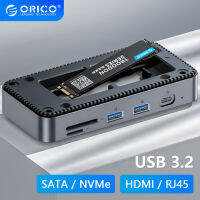 ORICO M.2 SATA NVMe NGFF ภายนอกกรณี USB 3.2สถานีเชื่อมต่อ SSD สิ่งที่ส่งมาโซลิดสเตดิสก์ไดรฟ์กล่องเก็บ HDMI วิดีโอ RJ45