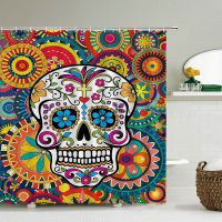 Flowers Fun Skull Head Bath Curtain ห้องน้ำม่านอาบน้ำโพลีเอสเตอร์กันน้ำพิมพ์ม่านอาบน้ำ