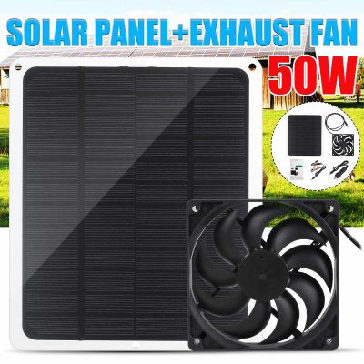 Solar Panel Powered Exhaust Fan 50W 12V Waterproof USB Solar Exhaust Fan for Dog Chicken House Greenhouse RV Car Fan Charger