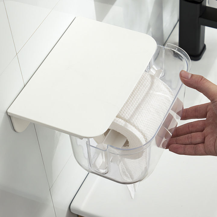 chor-chang-กล่องพลาสติกใส่กระดาษทำความสะอาด-ทิชชู-แบบม้วนหรือแผ่น-ใช้สติ๊กเกอร์กาวในการติดไม่ต้องเจาะผนัง