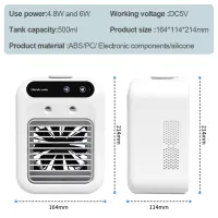 พัดลมทำความเย็นปรับอากาศแบบพกพา500มล. 1800Mah ตัวระบายความร้อนพกพาเครื่องเพิ่มความชื้นในเครื่องปรับอากาศขนาดเล็กไร้เสียงความเร็ว2ระดับสำหรับสำนักงานนอกบ้านในรถบ้าน