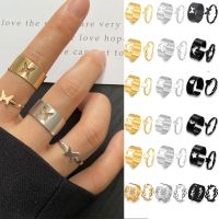 2022 Vintage Simple Animal Butterfly Star Moon Heart Flame Open Rings for Women Girls Gothic Jewelry Punk Black Couple Ring Set