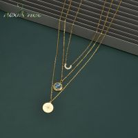 Nextvance Stainless Steel Sweet Shell Necklace Three-Layer Chain Compass Pendant Necklace For Women Birthday Jewelry Gift