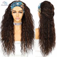 BeautyTown Long Kinky Curly JBrown Headband Full Machine Wig Daily Wedding Party Highlight Wig Ombre Blonde Synthetic Hair Wig Hand Tool Parts Accesso