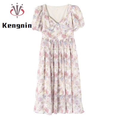 French Chic Womens Dresses 2022 Summer Loose Oversize 4XL Ladies Vestido Print Flowers Zippers Female Robe Clothing KE2519