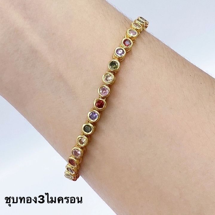 สร้อยข้อมือพลอยนพเก้า-เส้นเล็กน่ารัก-ยาว7นิ้ว-สร้อยข้อมือเพชร-n226-สร้อยข้อมือทองชุบ-บริการเก็บเงินปลายทาง