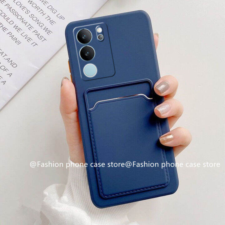 phone-case-เคส-vivo-v29-v29e-v29-pro-5g-สีทึบปลอกซิลิโคนพร้อมกระเป๋าเก็บบัตรป้องกันเลนส์เต็มรูปแบบฝาครอบนุ่ม2023