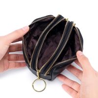 Korea genuine leather top layer cowhide wallet for women mini coin purse ladies multi-function three-layer zipper wallet