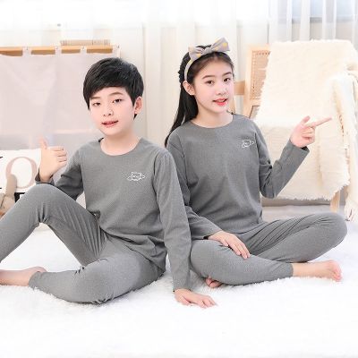 [COD] Childrens velvet underwear suit big childrens autumn clothes long johns male and female baby winter warm seamless pajamas home service