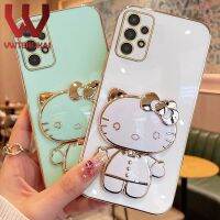 VWTEROKAI Hello Kitty 3D กระจกแต่งหน้าตุ๊กตาน่ารักเคสโทรศัพท์สำหรับ Samsung A51 A32 A13 A12 A23 A52ชุบ A52S นุ่มฝาหลังแป้นโทรศัพท์ทีพียู