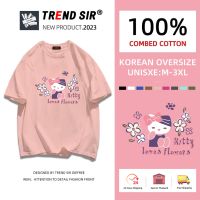 TrendSir พร้อมส่ง? เสื้อยืดไซส์ใหญ่ เนื้อผ้านิ่ม เสื้อคู่รักพิมพ์ลายการ์ตูนน่ารัก มี7สี M-3XL