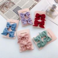 ♙ 2Pcs/Set Korean Sweet Solid Color Bows Hair Clip For Kids Girls Boutique Handmade Hairpins Barrettes Headwear Hair Accessories