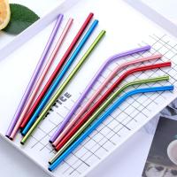 Colorful 304 Stainless Steel Straws Reusable Straight Bent Metal Drinking Straw With Cleaner Brush Set Party Bar Accessory Specialty Glassware