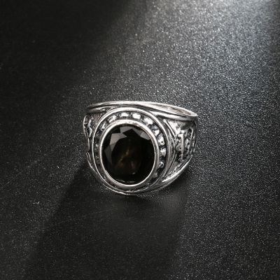 Mens Stainless Steel Black Onyx Gemstone Biker Ring Band Jewelry