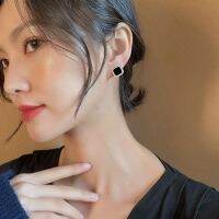 ต่างหูสตั๊ดสแควร์ปริ๊นเซสตัดสตั๊ดคุสีดำณภาพสูงเข็มเงินเครื่องประดับแฟชั่นสำหรับผู้หญิง