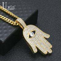 UWIN จี้ Zircon Hamsa เย็นทำจากทองแดงทำจากวัสดุสีฟาติมาจี้สร้อยคอฮิปฮอปเครื่องประดับสำหรับบุรุษผู้หญิง