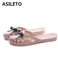 ASILETO Women summer shoes Mules Clogs flat Sandals Casual Sandals jelly shoes bowtie Hollow out slide flip flops beach slipper